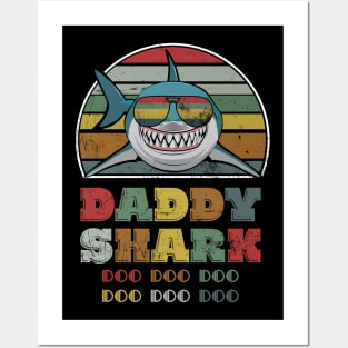 Daddy Shark Doo Doo Doo Vintage Shirt Funny Father's Day Posters and Art
